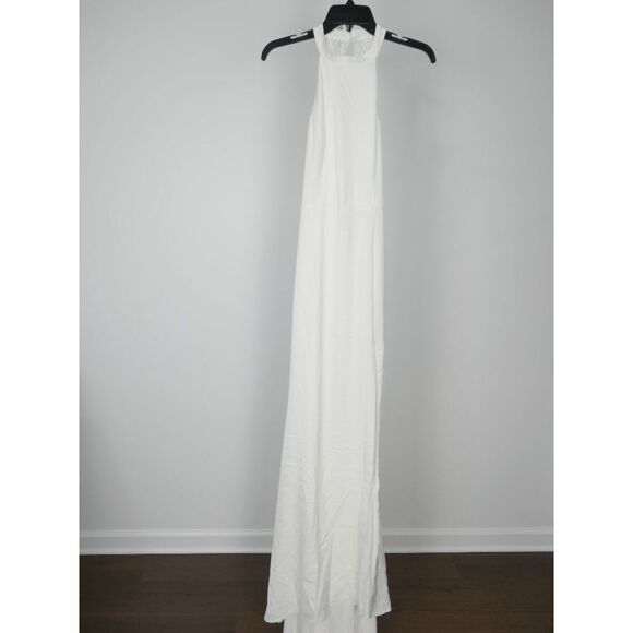 Lulu's White Satin Lace Backless Halter Maxi Formal, wedding Dress S - Picture 8 of 11